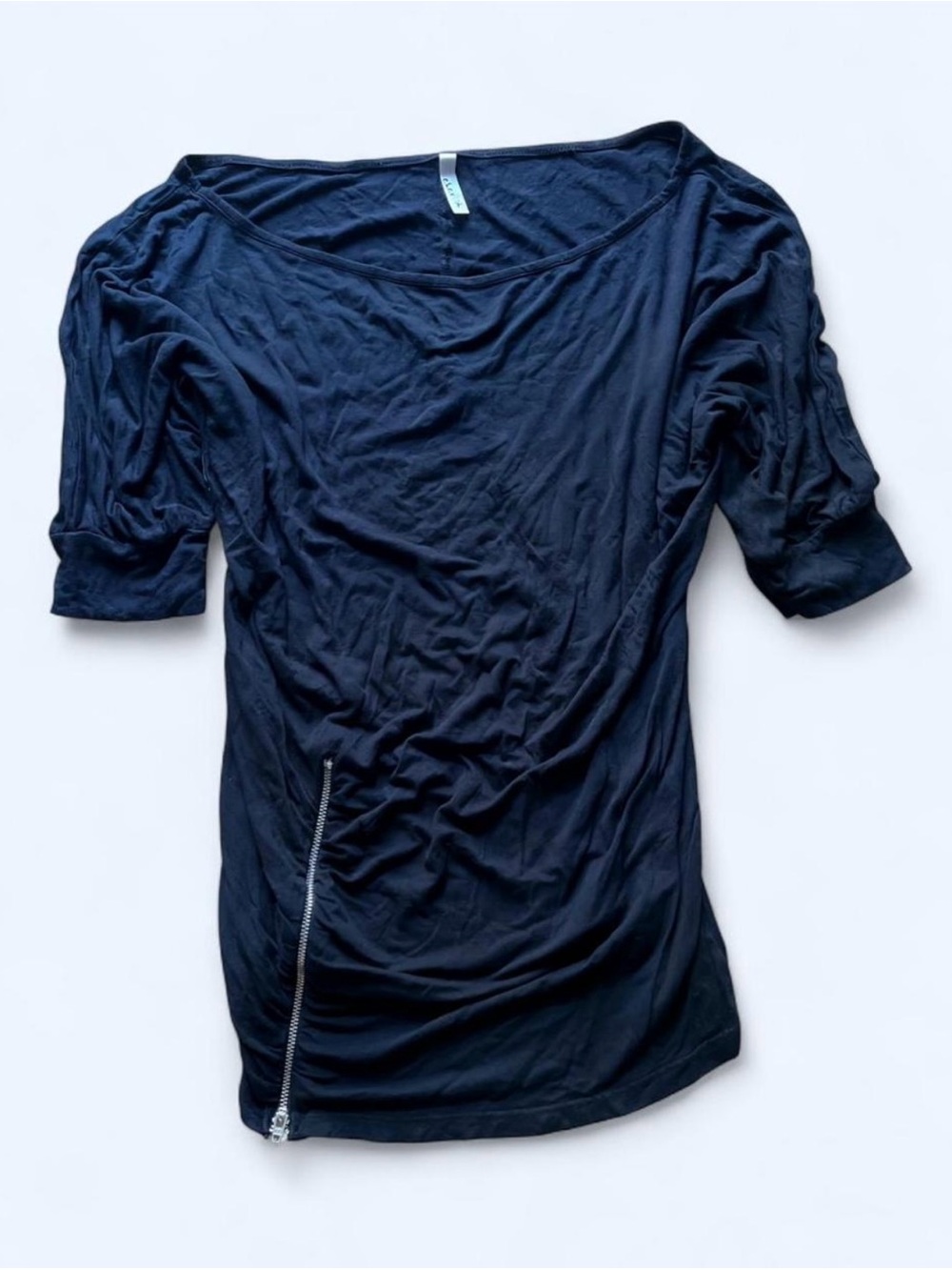 Cherish Black Scoop Neck Top with Hem Zipper